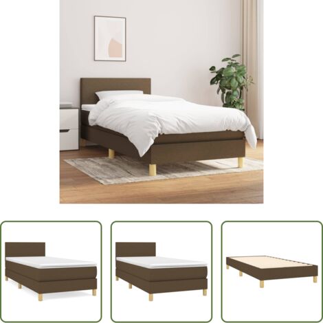 vidaXL Letto con testiera regolabile -  Giroletto a Molle con Materasso Marrone Scuro 90x190cm Tessuto