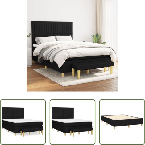 vidaXL Letto con testiera regolabile -  Giroletto a Molle con Materasso Nero 140x190 cm in Tessuto
