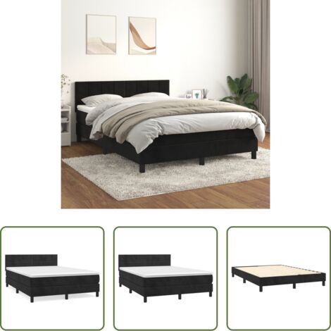 vidaXL Letto con testiera regolabile -  Giroletto a Molle con Materasso Nero 140x190 cm in Velluto