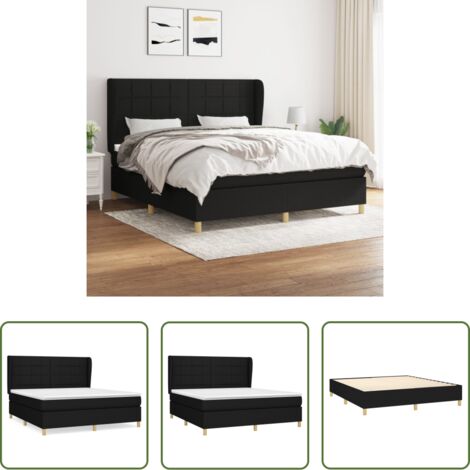 vidaXL Letto con testiera regolabile -  Giroletto a Molle con Materasso Nero 180x200 cm in Tessuto