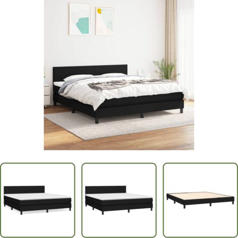vidaXL Letto con testiera regolabile - Giroletto a Molle con Materasso Nero 180x200 cm in Tessuto