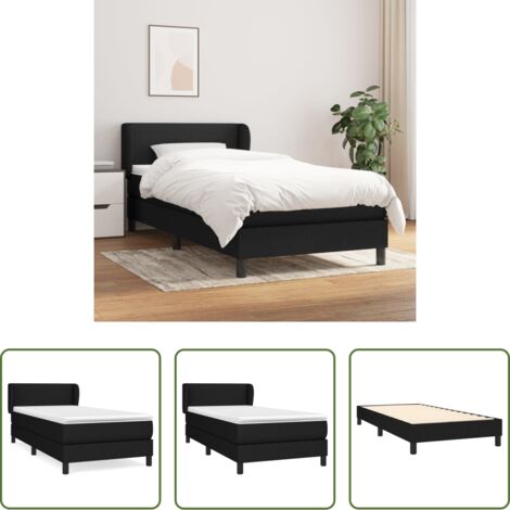 vidaXL Letto con testiera regolabile -  Giroletto a Molle con Materasso Nero 80x200 cm inTessuto