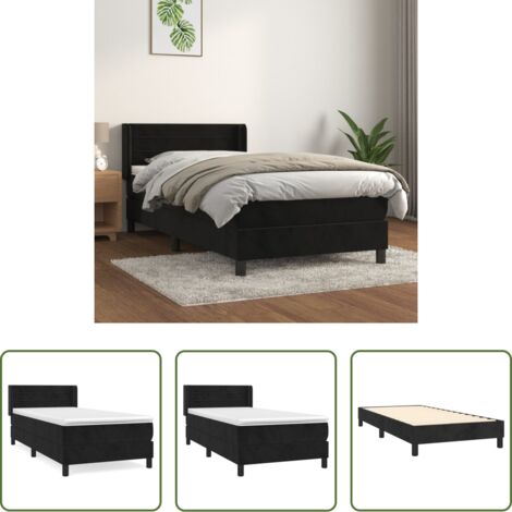 vidaXL Letto con testiera regolabile -  Giroletto a Molle con Materasso Nero 90x200 cm in Velluto