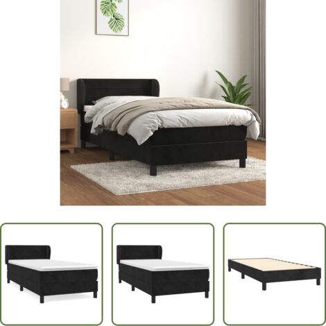 vidaXL Letto con testiera regolabile -  Giroletto a Molle con Materasso Nero 90x200 cm in Velluto