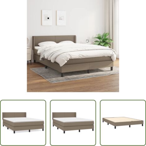 vidaXL Letto con testiera regolabile -  Giroletto a Molle con Materasso Tortora 140x200 cm in Tessuto