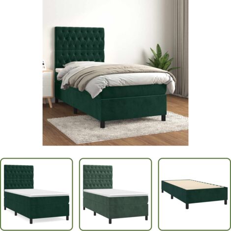 vidaXL Letto con testiera regolabile -  Giroletto a Molle con Materasso Verde Scuro 90x200 cm Velluto