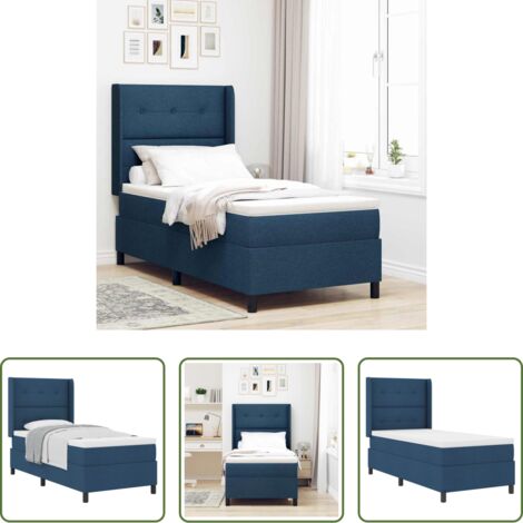 vidaXL Letto con testiera regolabile -  Letto a molle con materasso Blu 200 x 80 cm Tessuto