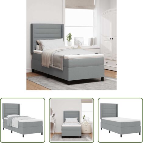 vidaXL Letto con testiera regolabile -  Letto a molle con materasso Grigio chiaro 200 x 80 cm Tessuto