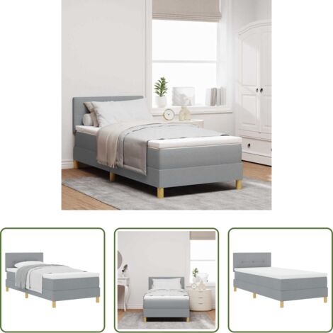 vidaXL Letto con testiera regolabile -  Letto a molle con materasso Grigio chiaro 90 x 200 cm Tessuto