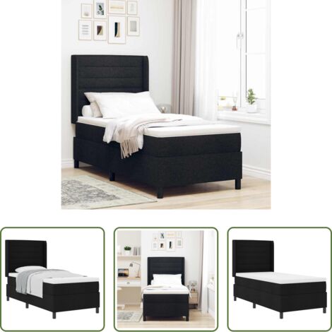 vidaXL Letto con testiera regolabile -  Letto a molle con materasso Nero 200 x 80 cm Tessuto