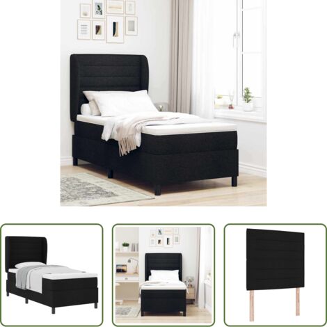 vidaXL Letto con testiera regolabile -  Letto a molle con materasso Nero 80 x 200 cm Tessuto