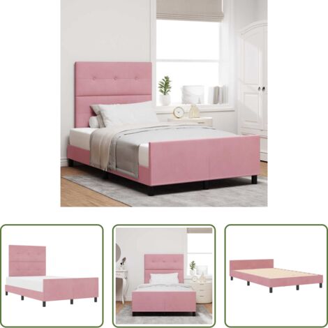 vidaXL Letto con testiera rosa -  Letto a molle con testiera Rosa 120 x 190 cm Velluto