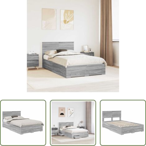vidaXL Letto con testiera -  Struttura del letto con testiera Grigio Sonoma 120 x 190 cm