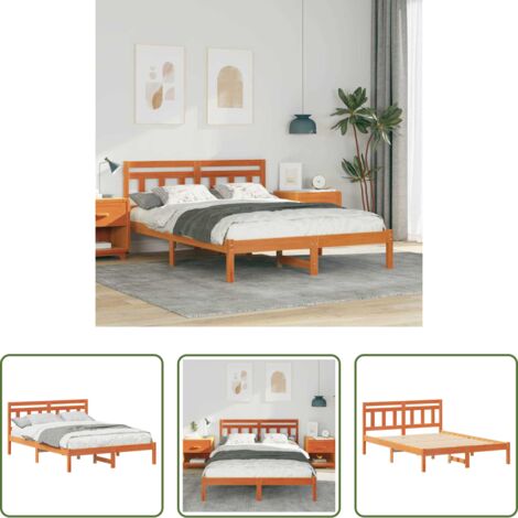 vidaXL Letto con testiera -  Struttura del letto Marrone 140 x 190 cm Pino massello