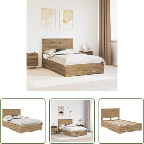vidaXL Letto con testiera -  Struttura del letto Rovere artigianale 120 x 190 cm