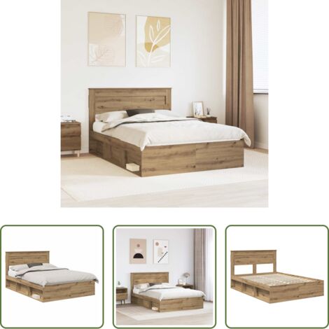 vidaXL Letto con testiera -  Struttura del letto Rovere Artigianale 140 x 190 cm