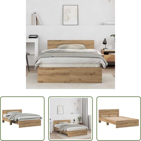 vidaXL Letto con testiera -  Struttura del letto Rovere artigianale 193 x 125 x 70 cm
