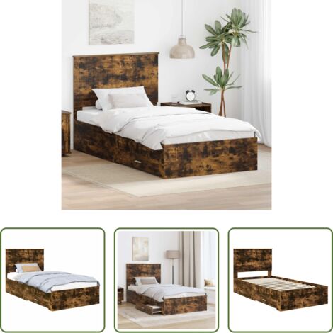 vidaXL Letto con testiera -  Struttura del letto Rovere fumé 100 x 200 cm Legno multistrato