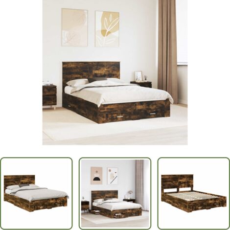 vidaXL Letto con testiera -  Struttura del letto Rovere fumé 140 x 190 cm Legno multistrato