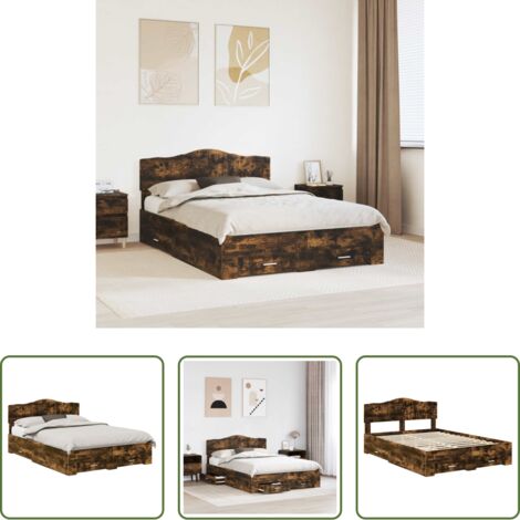 vidaXL Letto con testiera -  Struttura del letto Rovere fumé 140 x 190 cm Legno multistrato