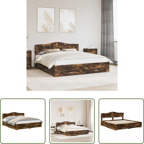 vidaXL Letto con testiera -  Struttura del letto Rovere fumé 200 x 200 cm Legno multistrato