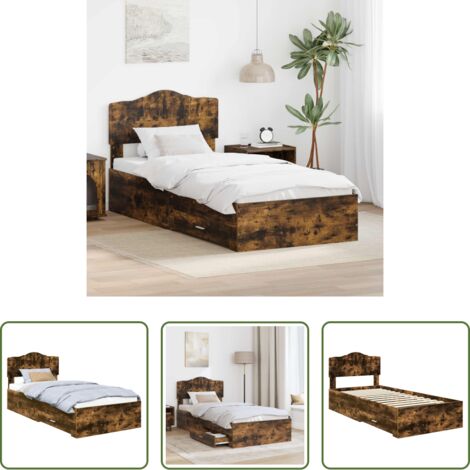 vidaXL Letto con testiera -  Struttura del letto Rovere fumé 70 x 190 cm Legno multistrato