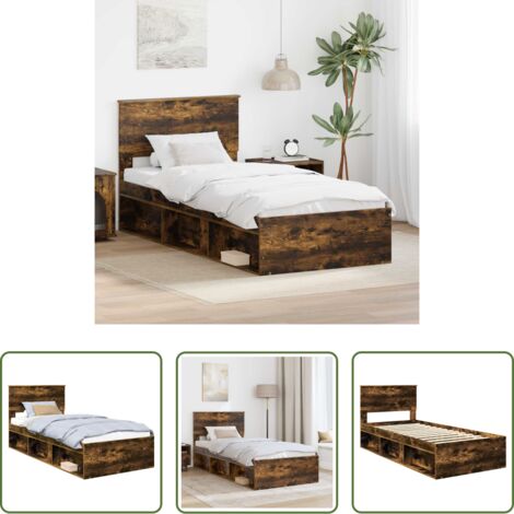 vidaXL Letto con testiera -  Struttura del letto Rovere fumé 90 x 190 cm Legno multistrato
