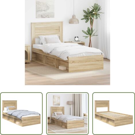 vidaXL Letto con testiera -  Struttura del letto Rovere Sonoma 75 x 190 cm Pino massello