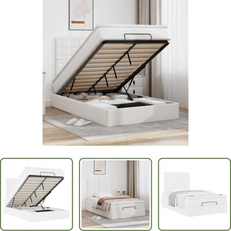 vidaXL Letto con testiera -  Struttura Letto Pouf con Materasso Bianco 120x200 cm Similpelle