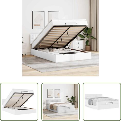 vidaXL Letto con testiera -  Struttura Letto Pouf con Materasso Bianco 140x200 cm Similpelle