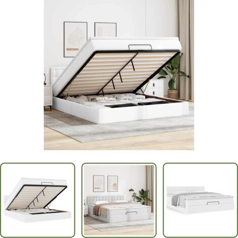vidaXL Letto con testiera -  Struttura Letto Pouf con Materasso Bianco 160x200 cm Similpelle