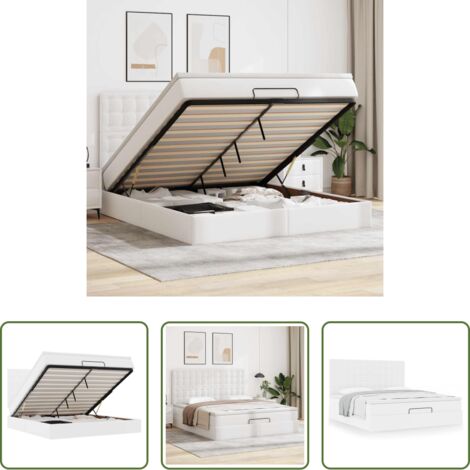 vidaXL Letto con testiera -  Struttura Letto Pouf con Materasso Bianco 160x200 cm Similpelle