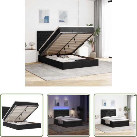 vidaXL Letto con testiera -  Struttura Letto Pouf con Materasso Nero 140x190 cm in Tessuto
