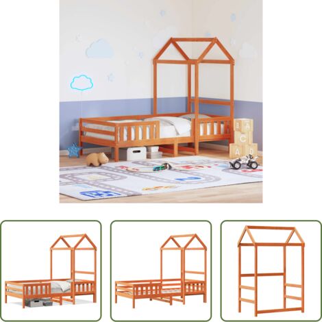 vidaXL Letto con tetto -  Giroletto con Tetto Marrone Cera 90x190 cm Massello Pino
