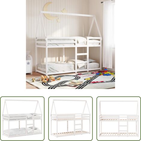 vidaXL Letto con tetto -  Letto a Castello con Tetto Bianco 90x200 cm in Legno di Pino