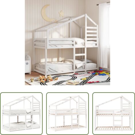 vidaXL Letto con tetto -  Letto a Castello con Tetto Bianco 90x200 cm in Legno di Pino