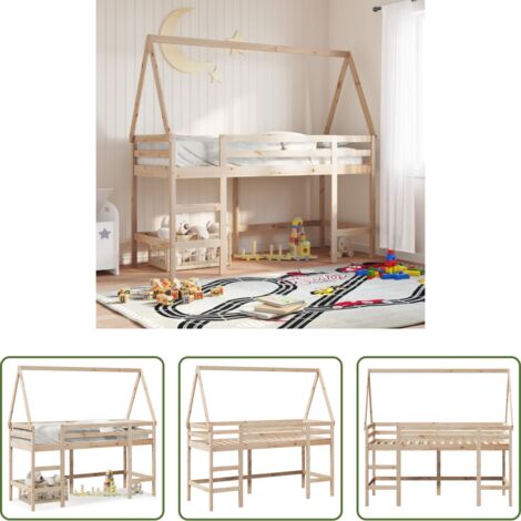 vidaXL Letto con tetto -  Letto Soppalco con Scala e Tetto 80x200 cm Legno Massello Pino