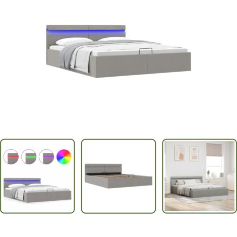 vidaXL Letto con vano -  Giroletto con Contenitore e LED Grigio Chiaro Tessuto 160x200cm