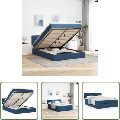 vidaXL Letto con vano portaoggetti -  Pouf Letto con Materasso Blu 140x190 cm in Tessuto