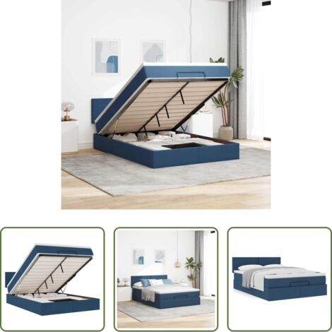 vidaXL Letto con vano portaoggetti -  Pouf Letto con Materasso Blu 140x190 cm in Tessuto