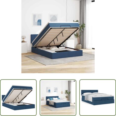 vidaXL Letto con vano portaoggetti -  Pouf Letto con Materasso Blu 140x190 cm in Tessuto