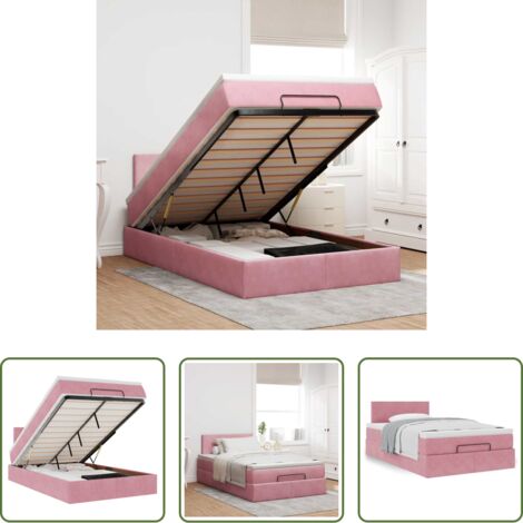 vidaXL Letto con vano portaoggetti -  Pouf Letto con Materasso Rosa 120x190 cm Velluto