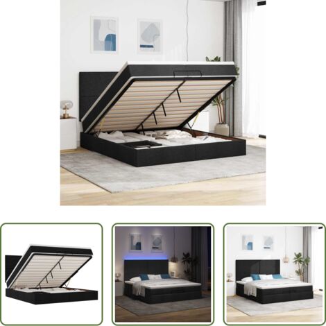 vidaXL Letto con vano portaoggetti -  Struttura Letto Pouf con Materassi Nero 200x200 cm in Tessuto