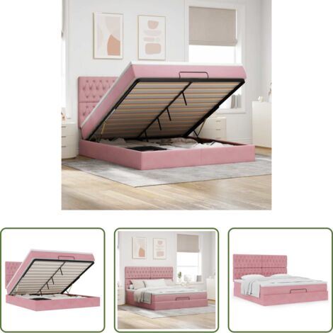 vidaXL Letto con vano portaoggetti -  Struttura Letto Pouf con Materassi Rosa 180x200 cm Velluto