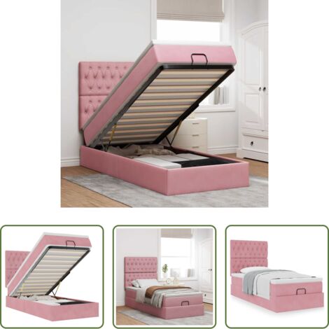 vidaXL Letto con vano portaoggetti -  Struttura Letto Pouf con Materassi Rosa 90x190 cm in Velluto