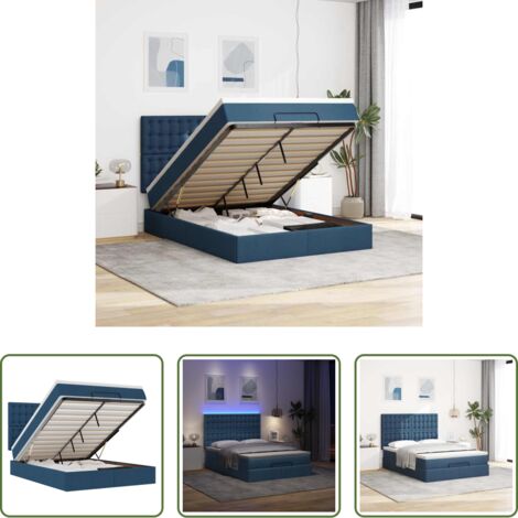 vidaXL Letto con vano portaoggetti -  Struttura Letto Pouf con Materasso Blu 140x190 cm in Tessuto