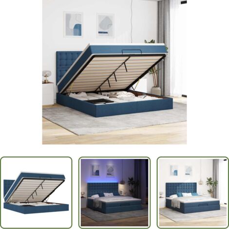 vidaXL Letto con vano portaoggetti -  Struttura Letto Pouf con Materasso Blu 160x200 cm in Tessuto