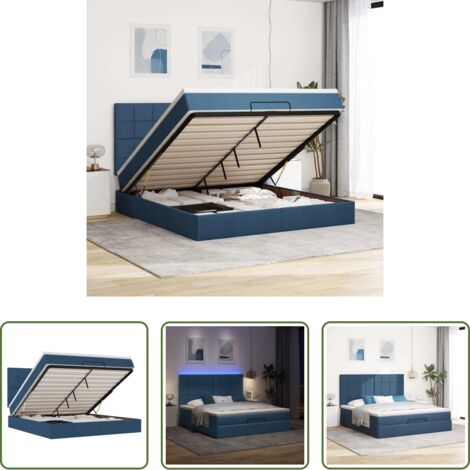 vidaXL Letto con vano portaoggetti -  Struttura Letto Pouf con Materasso Blu 160x200 cm in Tessuto