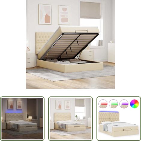 vidaXL Letto con vano portaoggetti -  Struttura Letto Pouf con Materasso Crema 140x190 cm in Tessuto
