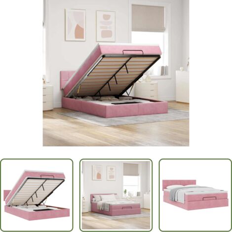 vidaXL Letto con vano portaoggetti -  Struttura Letto Pouf con Materasso Rosa 140x190 cm in Velluto
